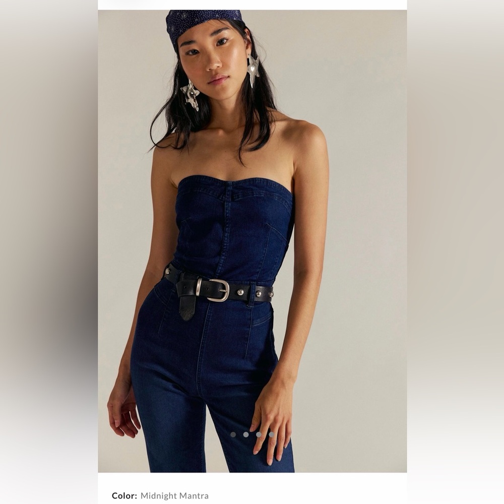Free People Midnight Mantra Strapless Denim Jumpsuit - Navy